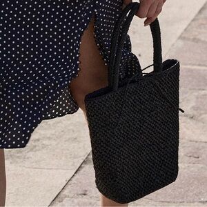 NWT Doen Bateau Raffia Straw Woven Summer Mini Bag Tote Black